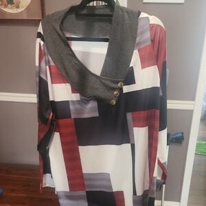 Geometric Long Sleeve Top with Button Detail